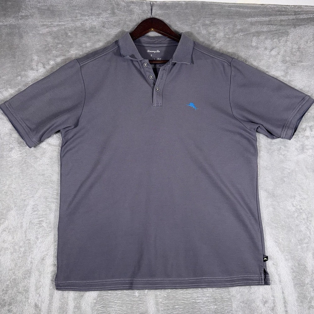 Tommy Bahama Polo Shirt Men's Large Gray Short Sleeve Beach‎ Coast Fishing